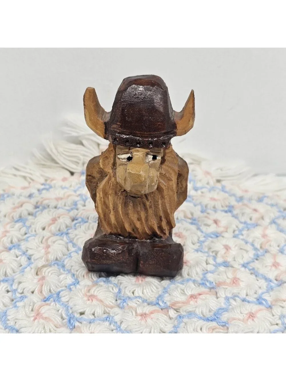 Vintage Hand Carved Wood Viking Figurine Scandinavian Folk Art Caricature